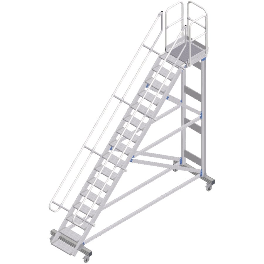ZARGES Plattformtreppe fahrbar 45° 16 Stufen, 600 mm breit, Höhe 3,65 m