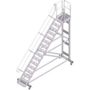 ZARGES Plattformtreppe fahrbar 45° 16 Stufen, 600 mm breit, Höhe 3,65 m