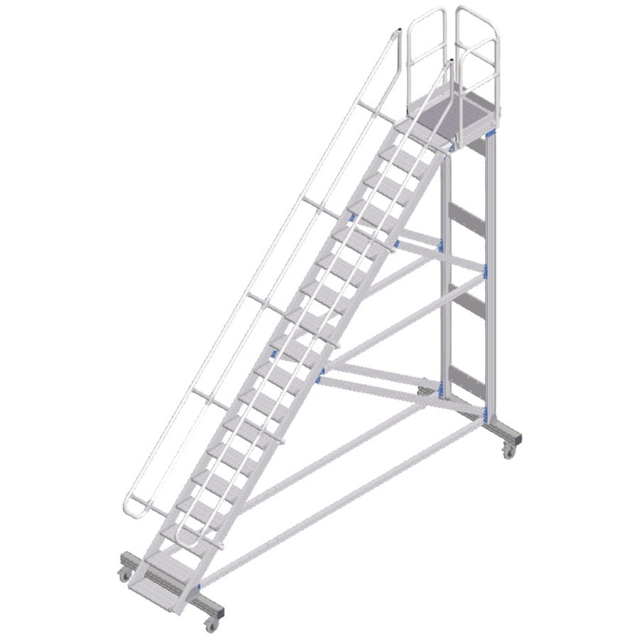 ZARGES Plattformtreppe fahrbar 45° 18 Stufen, 600 mm breit, Höhe 4,08 m