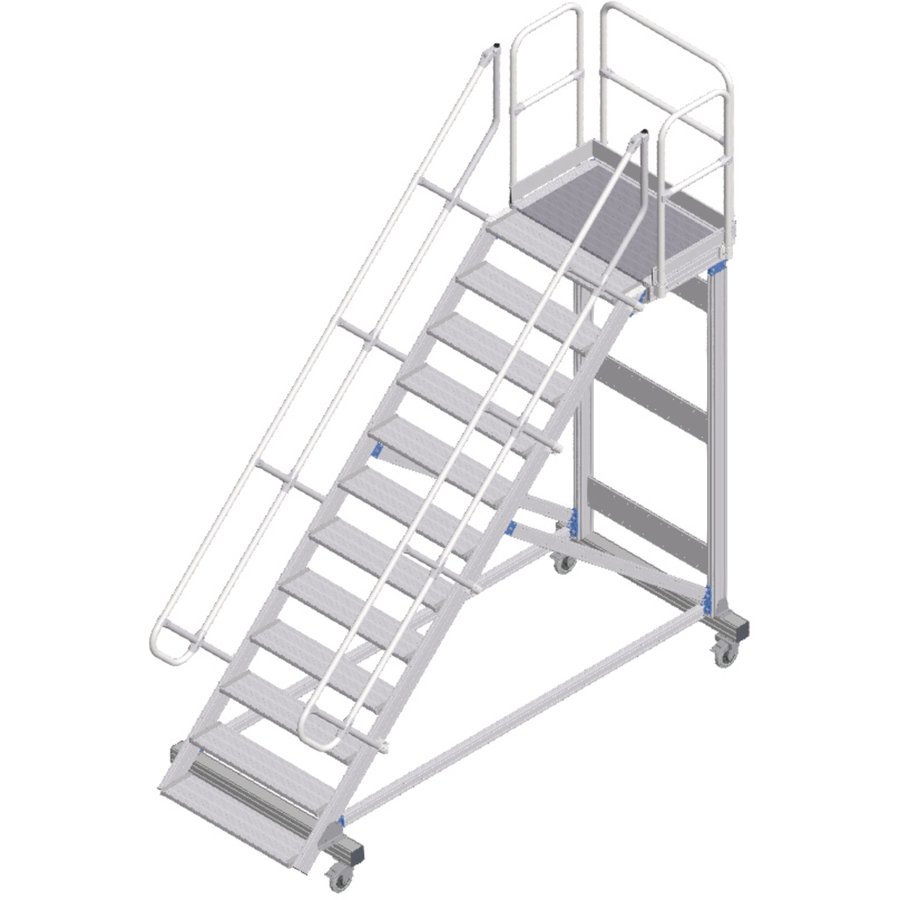 ZARGES Plattformtreppe fahrbar 45° 12 Stufen, 600 mm breit, Höhe 2,79 m