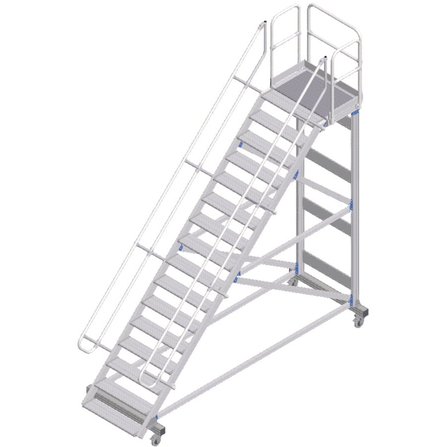 ZARGES Plattformtreppe fahrbar 45° 16 Stufen, 600 mm breit, Höhe 3,65 m