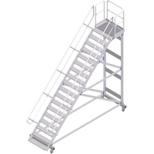 ZARGES Plattformtreppe fahrbar 45° 18 Stufen, 600 mm breit, Höhe 4,08 m