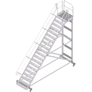 ZARGES Plattformtreppe fahrbar 45° 20 Stufen, 600 mm breit, Höhe 4,51 m