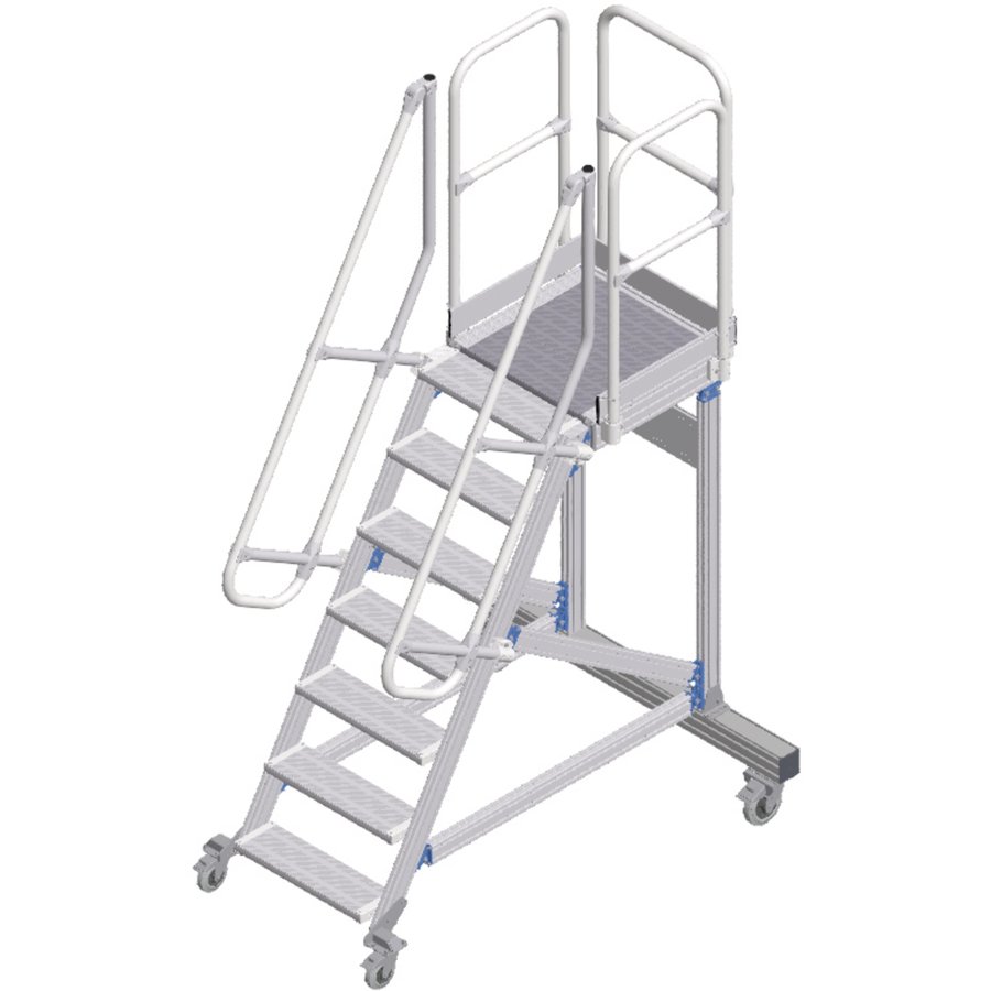 ZARGES Plattformtreppe fahrbar 60° 7 Stufen, 600 mm breit, Höhe 1,75 m