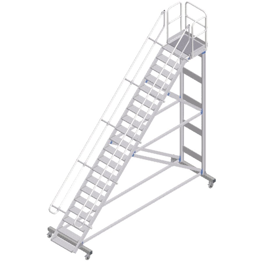 ZARGES Plattformtreppe fahrbar 45° 20 Stufen, 600 mm breit, Höhe 4,51 m