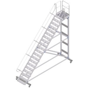 ZARGES Plattformtreppe fahrbar 45° 20 Stufen, 600 mm breit, Höhe 4,51 m