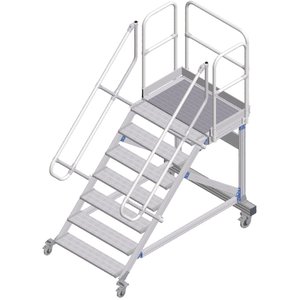 ZARGES Plattformtreppe fahrbar 45° 7 Stufen, 600 mm breit, Höhe 1,50 m