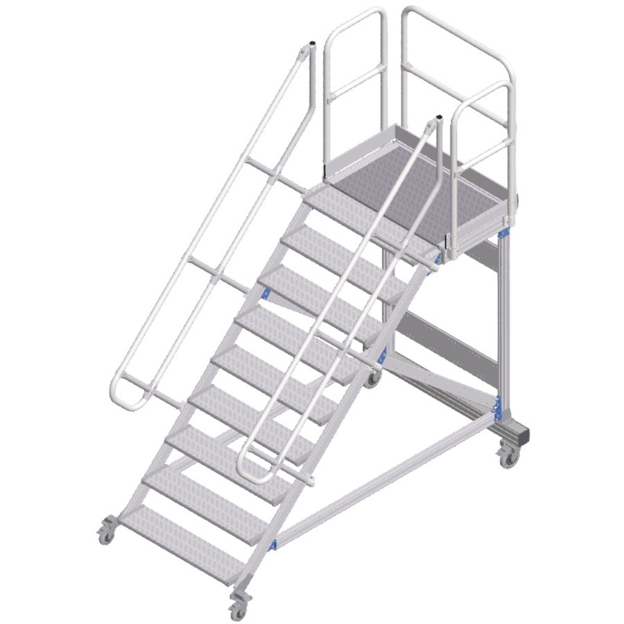 ZARGES Plattformtreppe fahrbar 45° 9 Stufen, 1000 mm breit, Höhe 1,93 m