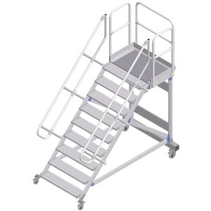ZARGES Plattformtreppe fahrbar 45° 9 Stufen, 1000 mm breit, Höhe 1,93 m