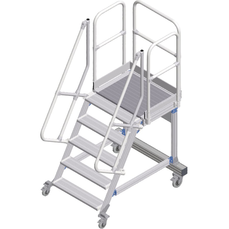 ZARGES Plattformtreppe fahrbar 60° 5 Stufen, 600 mm breit, Höhe 1,25 m
