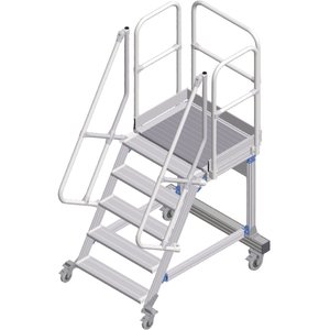 ZARGES Plattformtreppe fahrbar 60° 5 Stufen, 600 mm breit, Höhe 1,25 m