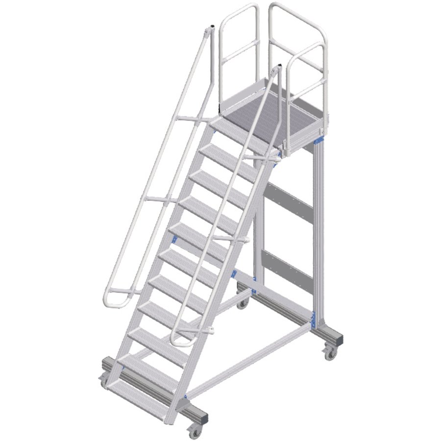 ZARGES Plattformtreppe fahrbar 60° 11 Stufen, 600 mm breit, Höhe 2,75 m