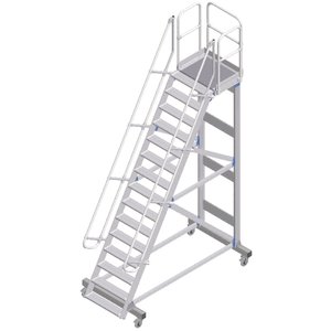 ZARGES Plattformtreppe fahrbar 60° 14 Stufen, 600 mm breit, Höhe 3,75 m