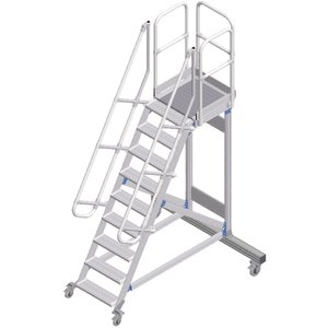 ZARGES Plattformtreppe fahrbar 60° 9 Stufen, 600 mm breit, Höhe 2,25 m