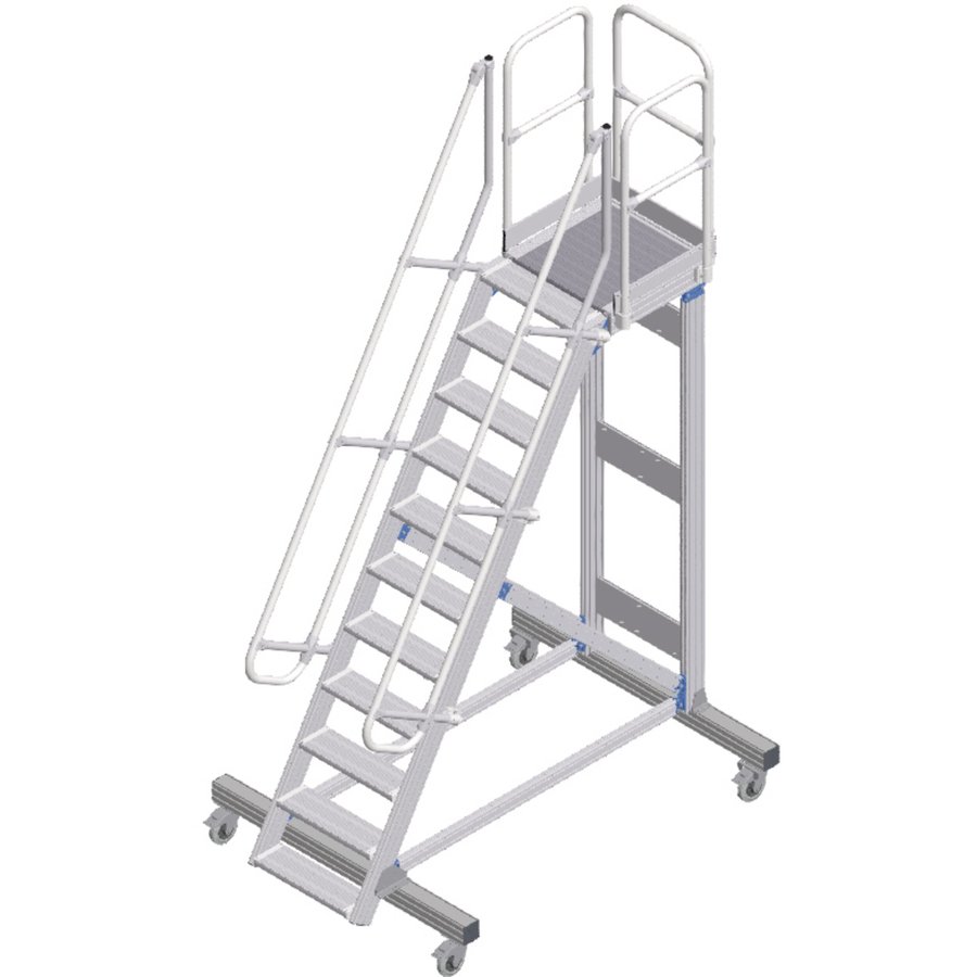 ZARGES Plattformtreppe fahrbar 60° 11 Stufen, 600 mm breit, Höhe 2,75 m