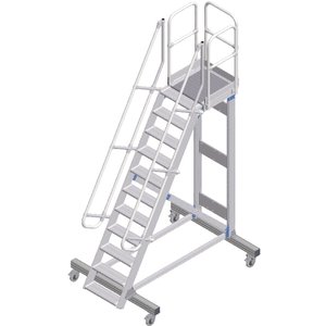 ZARGES Plattformtreppe fahrbar 60° 11 Stufen, 600 mm breit, Höhe 2,75 m