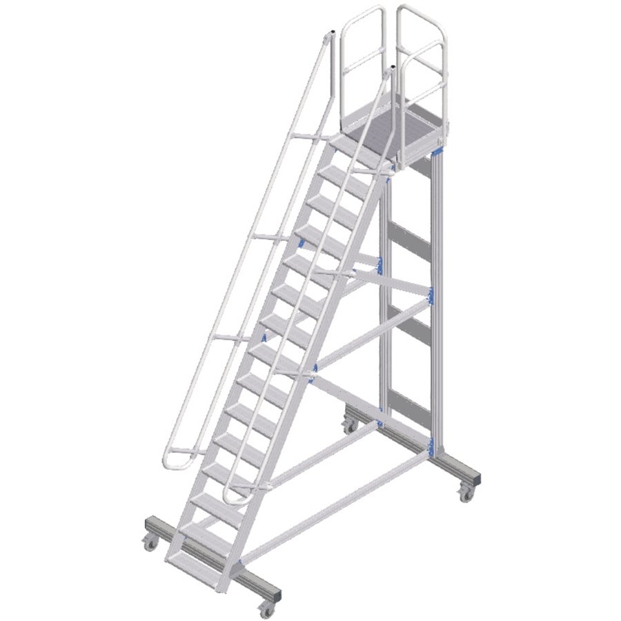 ZARGES Plattformtreppe fahrbar 60° 14 Stufen, 600 mm breit, Höhe 3,75 m