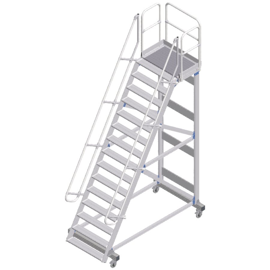 ZARGES Plattformtreppe fahrbar 60° 14 Stufen, 600 mm breit, Höhe 3,75 m