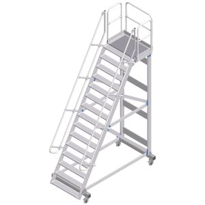 ZARGES Plattformtreppe fahrbar 60° 14 Stufen, 600 mm breit, Höhe 3,75 m