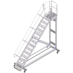 ZARGES Plattformtreppe Ergo Stop 45° 14 Stufen, 600 mm breit, Höhe 3,22 m