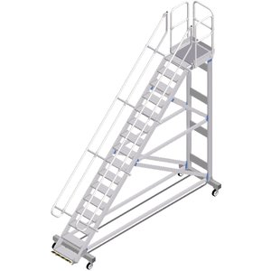 ZARGES Plattformtreppe Ergo Stop 45° 16 Stufen, 600 mm breit, Höhe 3,65 m