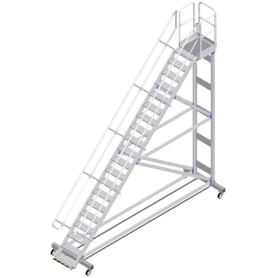 ZARGES Plattformtreppe Ergo Stop 45° 20 Stufen, 600 mm breit, Höhe 4,51 m