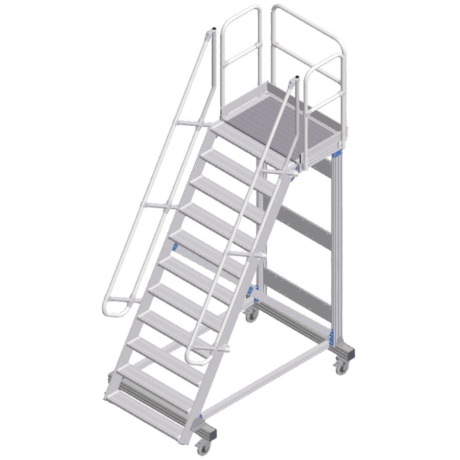 ZARGES Plattformtreppe fahrbar 60° 11 Stufen, 600 mm breit, Höhe 2,75 m