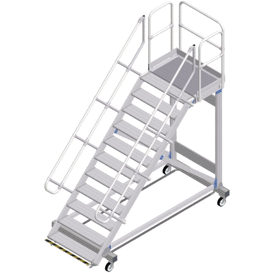 ZARGES Plattformtreppe Ergo Stop 45° 11 Stufen, 1000 mm breit, Höhe 2,36 m
