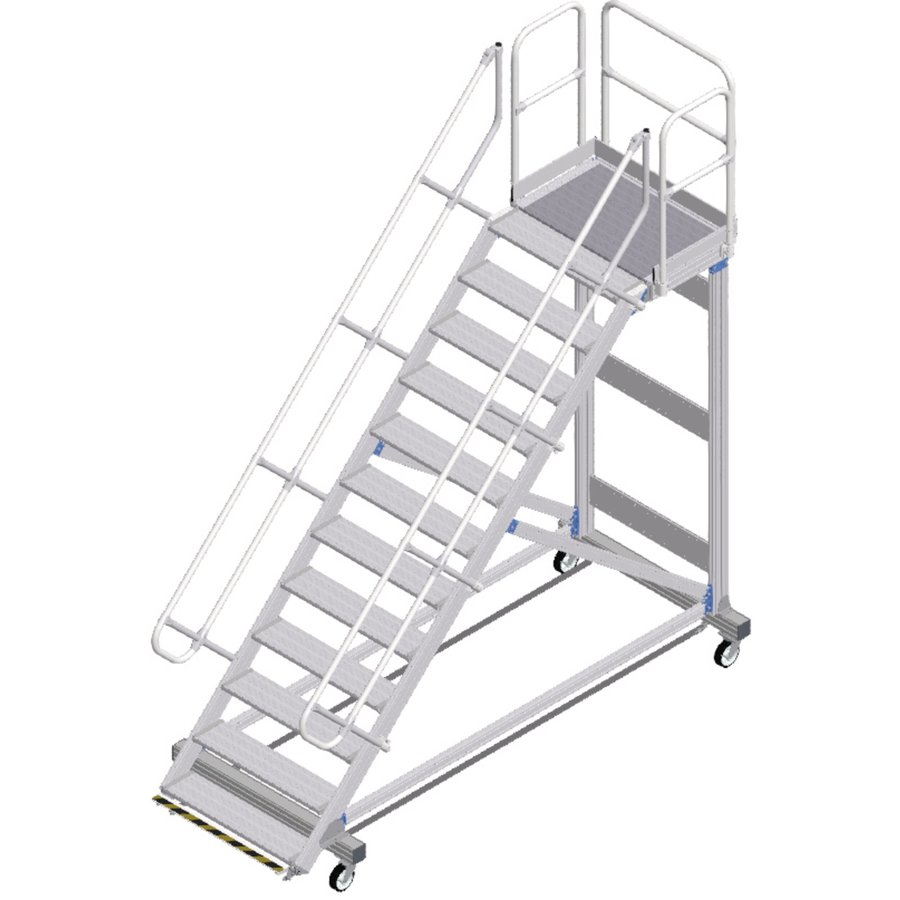 ZARGES Plattformtreppe Ergo Stop 45° 12 Stufen, 1000 mm breit, Höhe 2,79 m