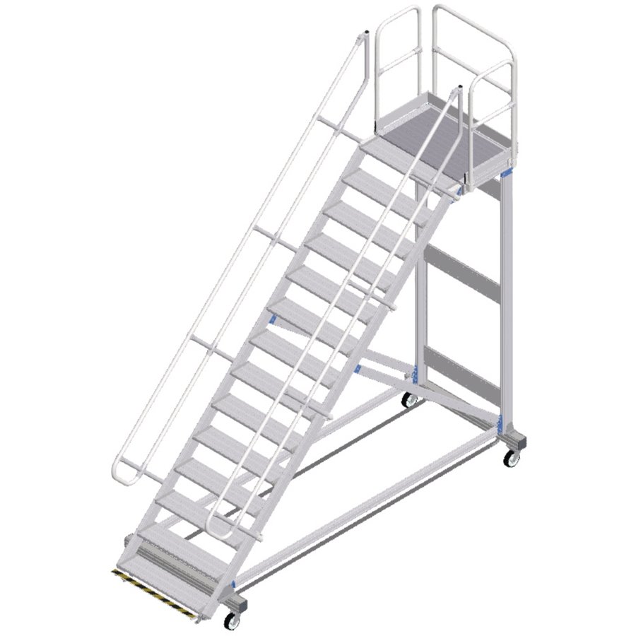 ZARGES Plattformtreppe Ergo Stop 45° 14 Stufen, 1000 mm breit, Höhe 3,22 m