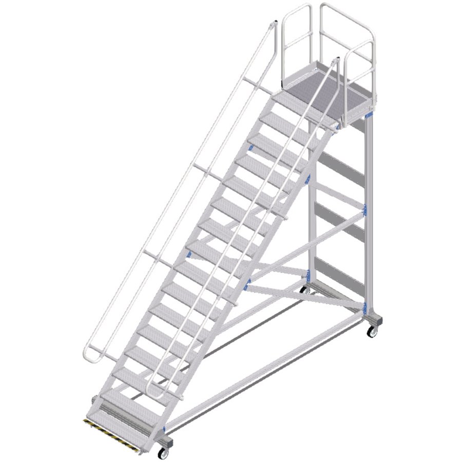 ZARGES Plattformtreppe Ergo Stop 45° 16 Stufen, 1000 mm breit, Höhe 3,65 m