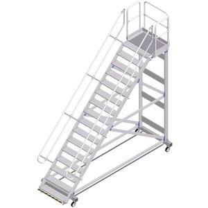 ZARGES Plattformtreppe Ergo Stop 45° 16 Stufen, 1000 mm breit, Höhe 3,65 m