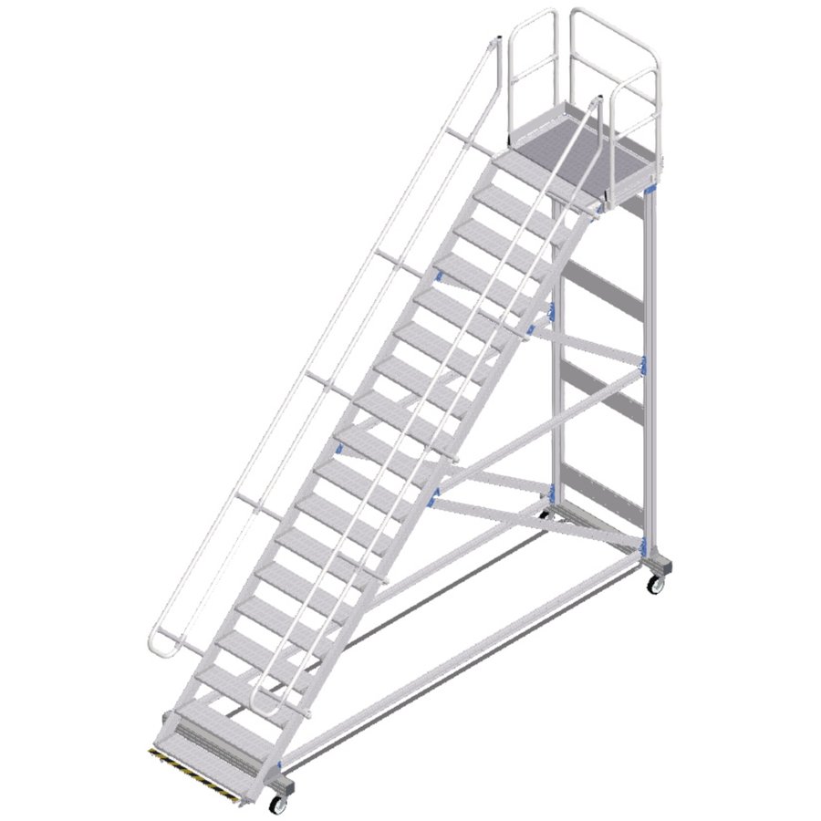 ZARGES Plattformtreppe Ergo Stop 45° 18 Stufen, 1000 mm breit, Höhe 4,08 m