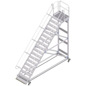 ZARGES Plattformtreppe Ergo Stop 45° 18 Stufen, 1000 mm breit, Höhe 4,08 m