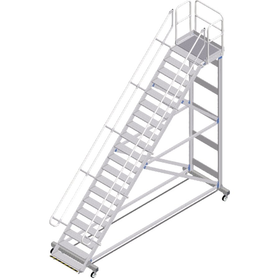 ZARGES Plattformtreppe Ergo Stop 45° 20 Stufen, 1000 mm breit, Höhe 4,51 m