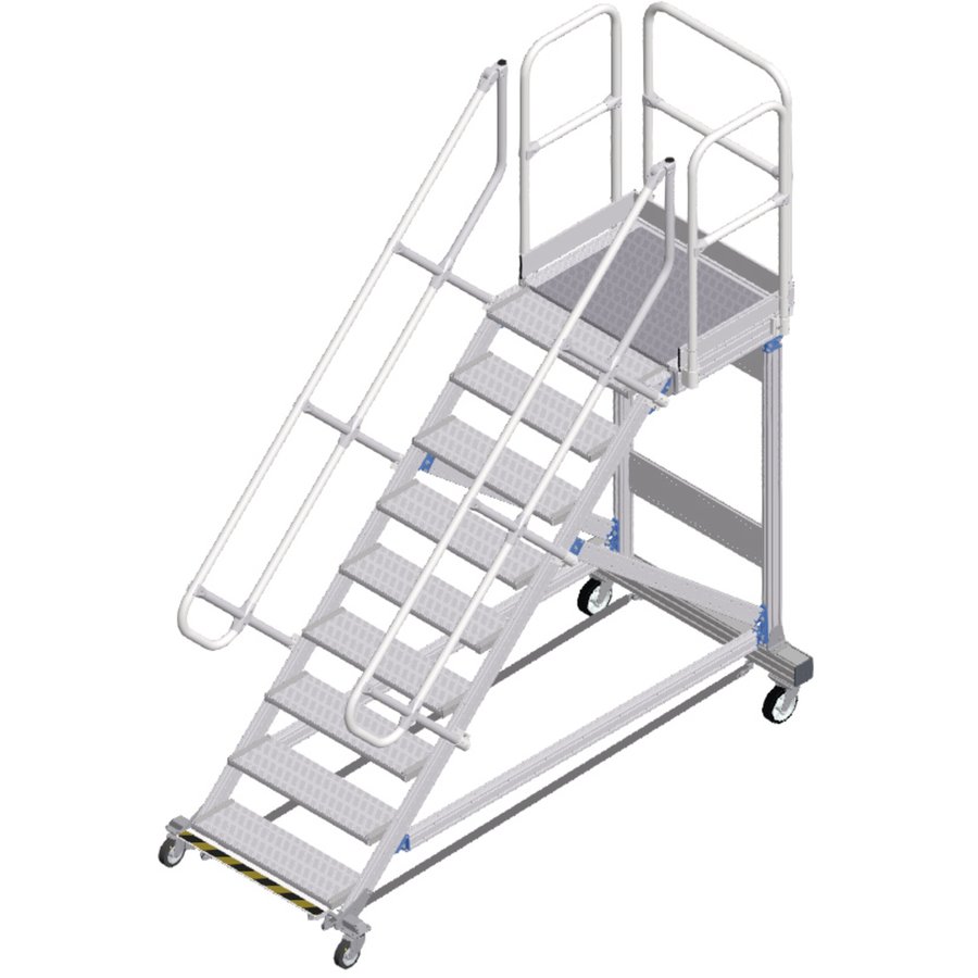 ZARGES Plattformtreppe Ergo Stop 45° 9 Stufen, 800 mm breit, Höhe 1,93 m