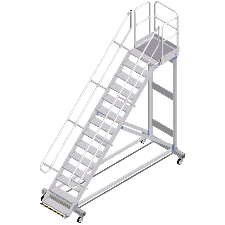 ZARGES Plattformtreppe Ergo Stop 45° 14 Stufen, 800 mm breit, Höhe 3,22 m