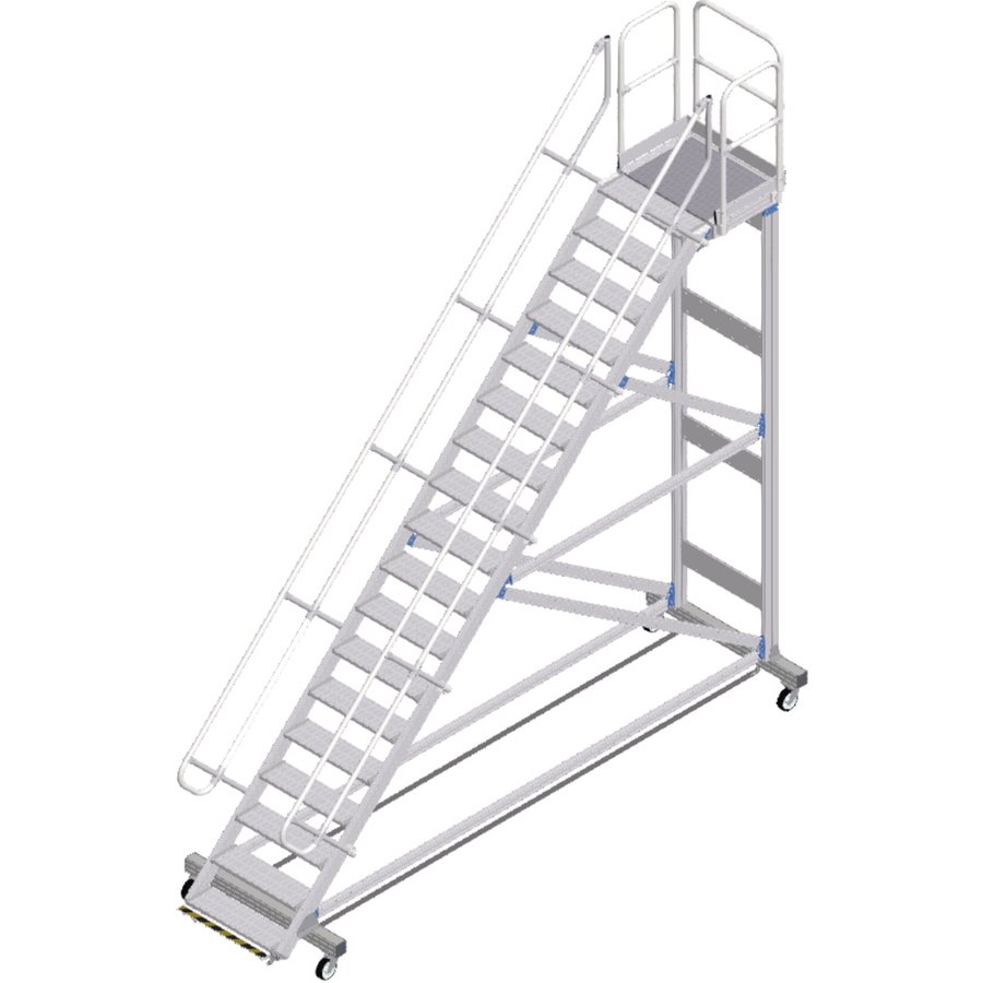 ZARGES Plattformtreppe Ergo Stop 45° 18 Stufen, 800 mm breit, Höhe 4,08 m