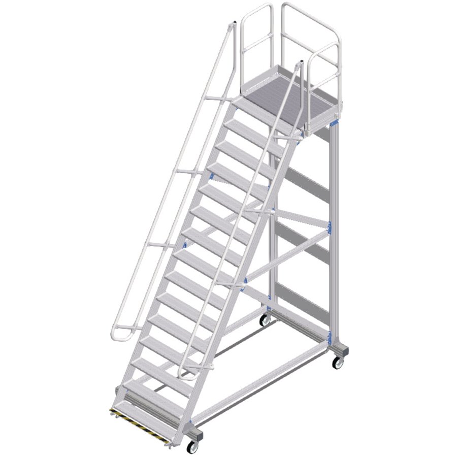 ZARGES Plattformtreppe Ergo Stop 60° 14 Stufen, 1000 mm breit, Höhe 3,75 m
