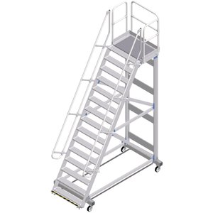 ZARGES Plattformtreppe Ergo Stop 60° 14 Stufen, 1000 mm breit, Höhe 3,75 m