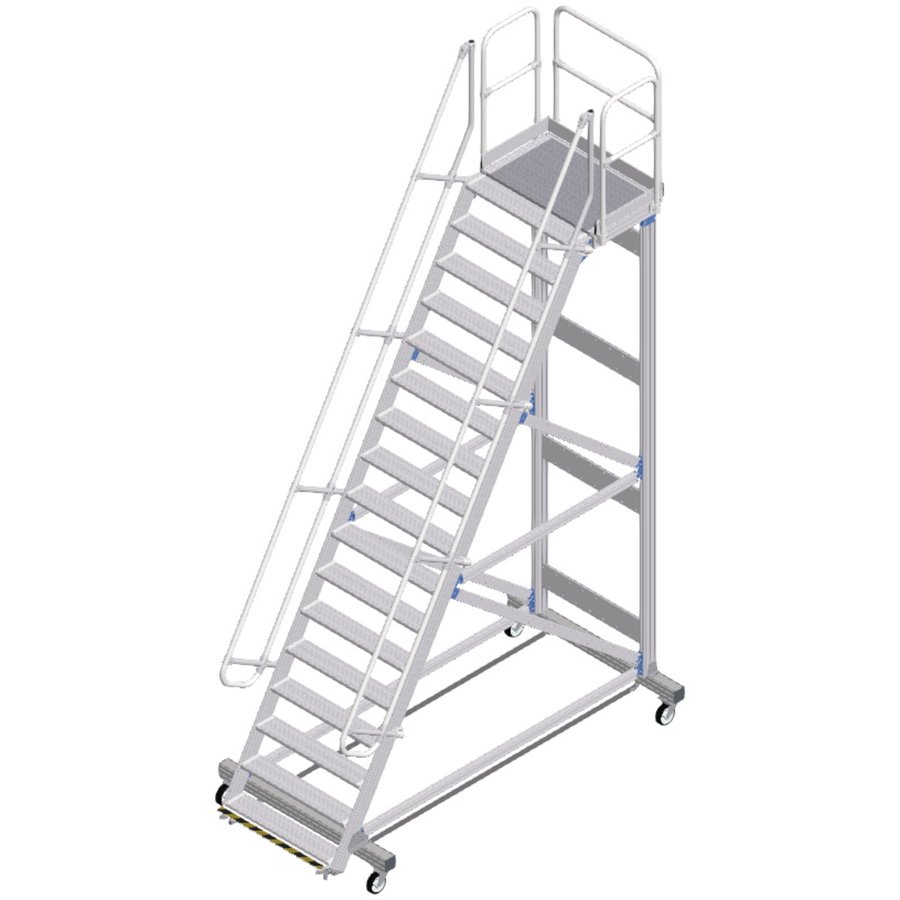ZARGES Plattformtreppe Ergo Stop 60° 16 Stufen, 1000 mm breit, Höhe 4,25 m