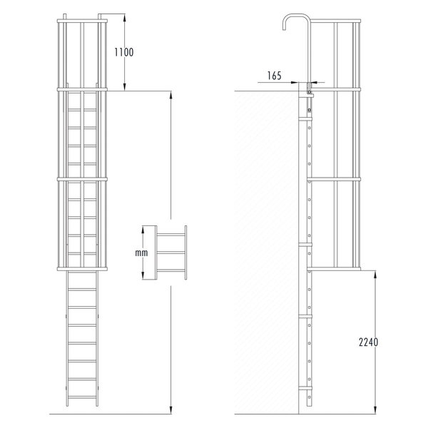 Hailo Professional Steigleiter mit Rückenschutz, Aluminium 3,08 m | 11 Sprossen