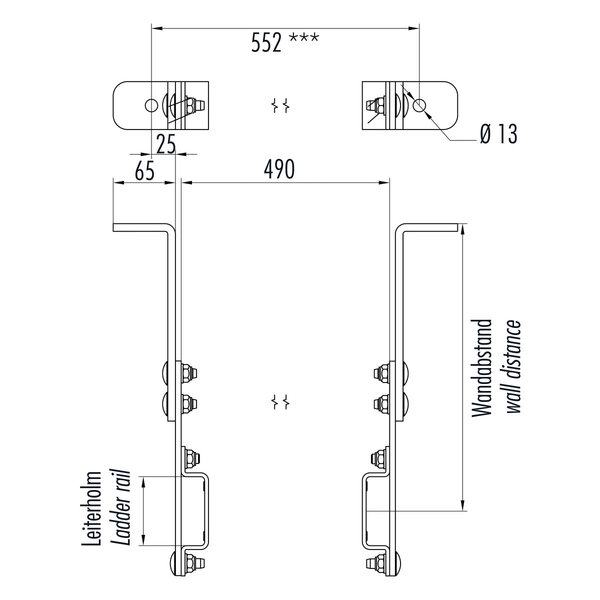 Hailo Professional Wandhalter für Holm 40x20mm, Stahl feuerverzinkt variabel | 185 - 215 mm