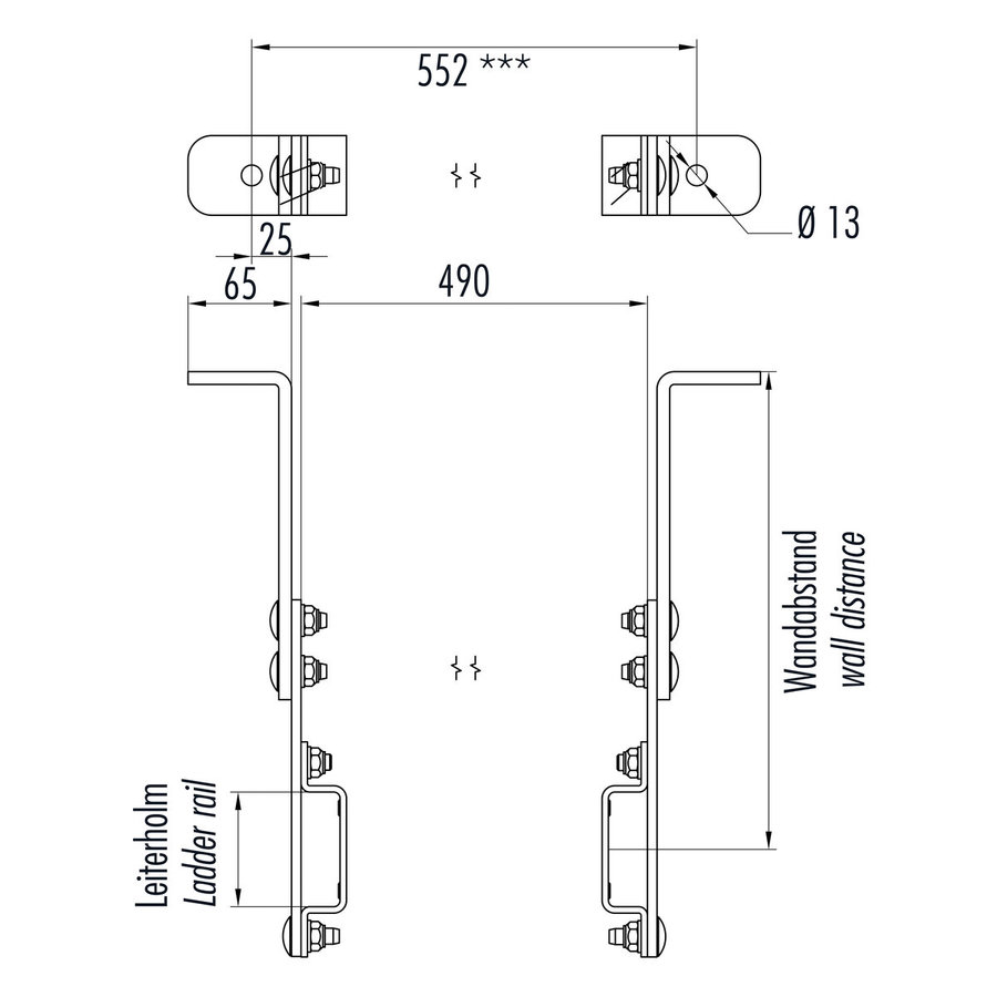 Hailo Professional Wandhalter für Holm 40x20mm, Stahl feuerverzinkt variabel | 185 - 215 mm