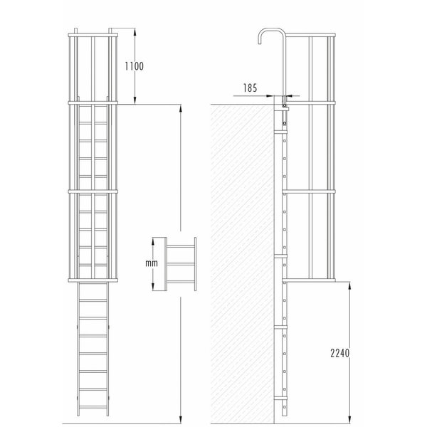 Hailo Professional Steigleiter mit Rückenschutz, Edelstahl 1.4301 3,36 m | 12 Sprossen
