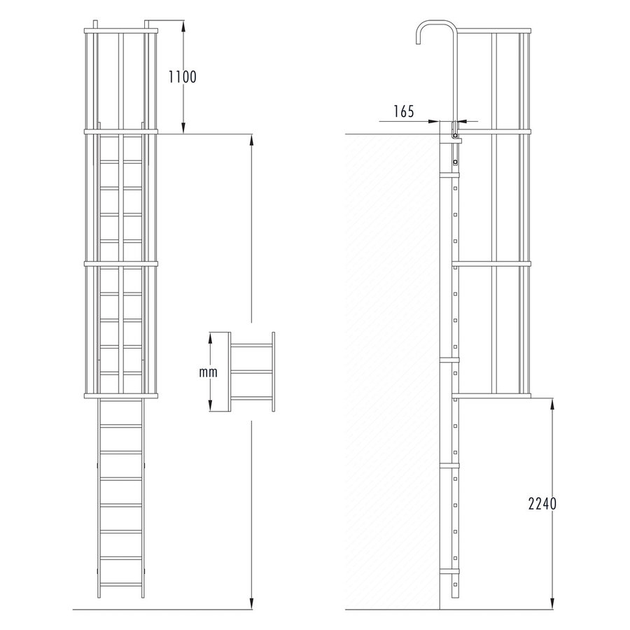Hailo Professional Steigleiter mit Rückenschutz, Edelstahl 1.4301 3,08 m | 11 Sprossen