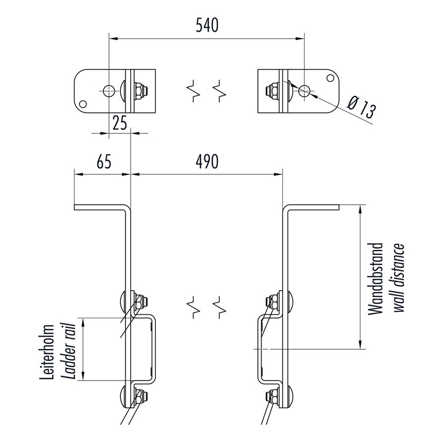 Hailo Professional Wandhalter für Holm 40x20mm, Edelstahl 1.4301 starr | 215 mm
