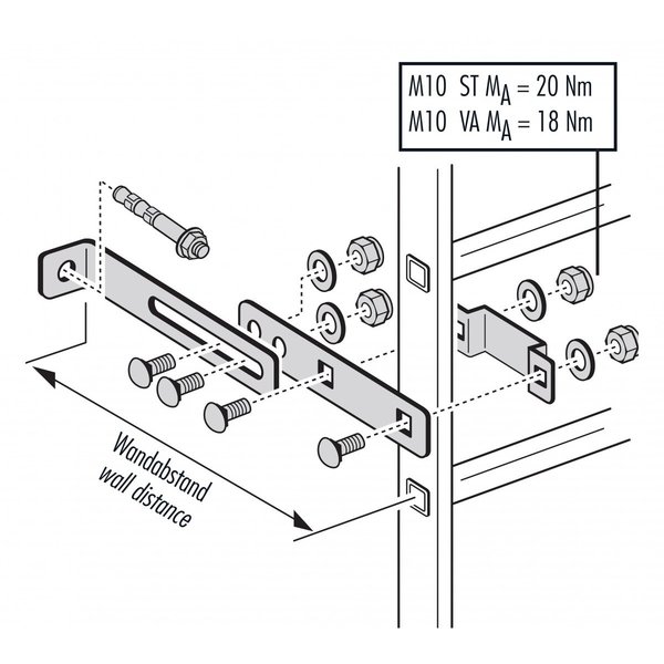 Hailo Professional Wandhalter für Holm 40x20mm, Edelstahl 1.4301 variabel | 185 - 300 mm inkl. Zuganker