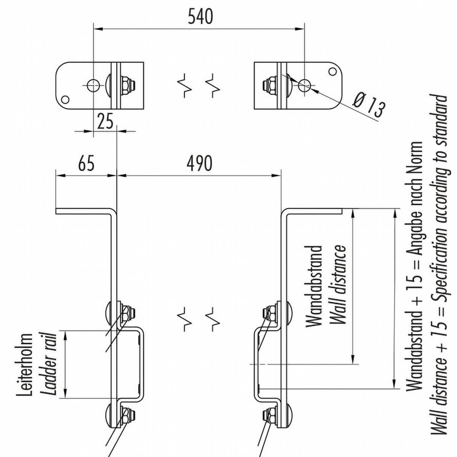 Hailo Professional Wandhalter für Holm 72x25mm - Stahl feuerverzinkt  starr | 185 mm