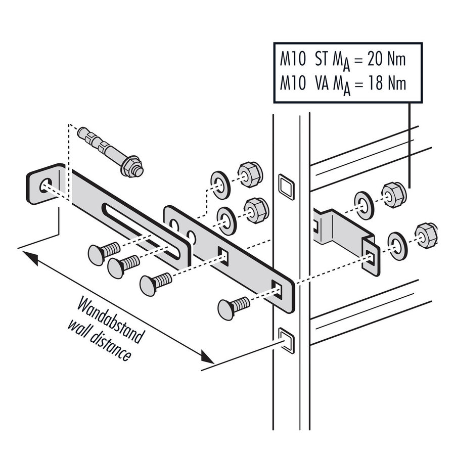 Hailo Professional Wandhalter für Holm 40x20mm, Stahl feuerverzinkt variabel | 300 - 430 mm